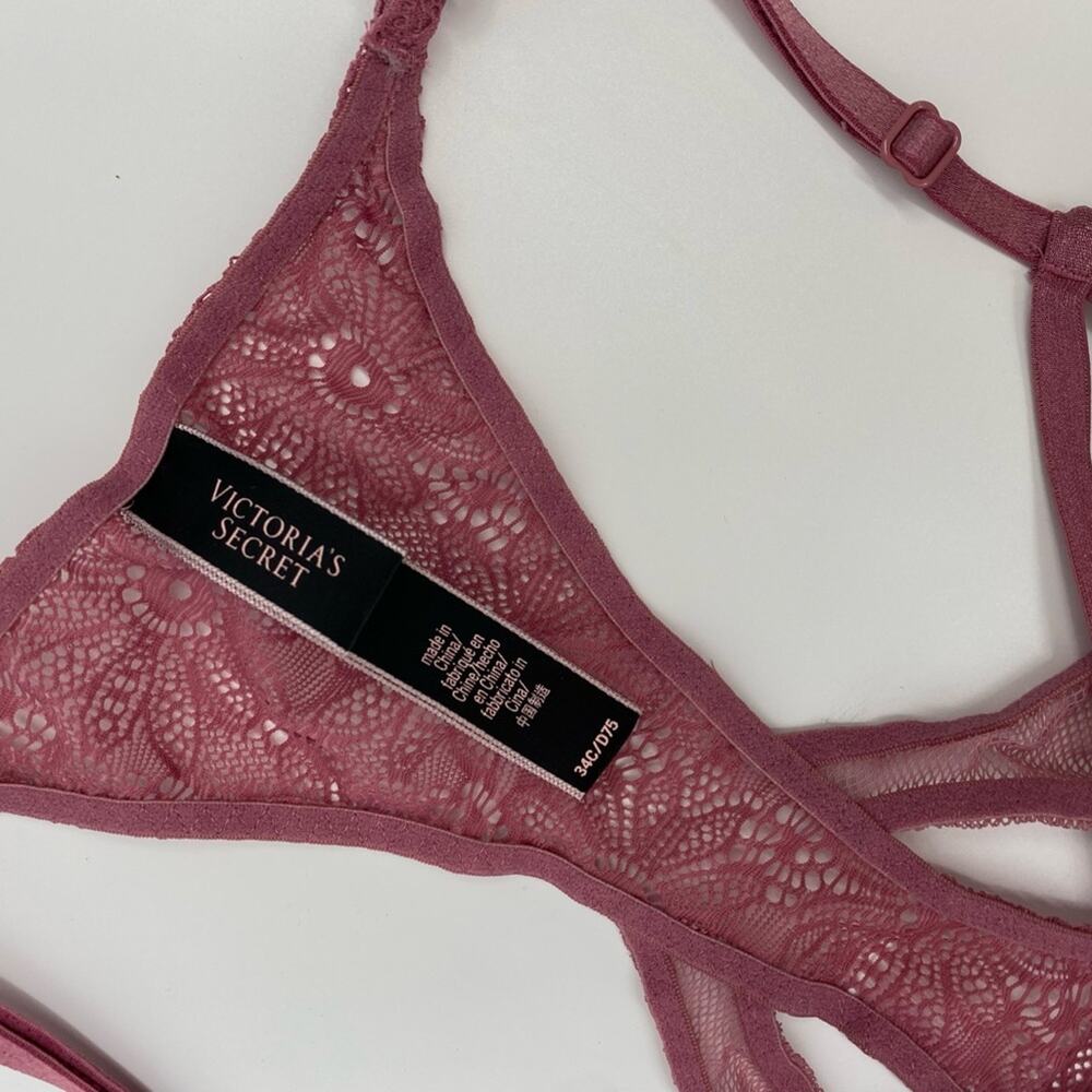 Victoria’s Secret Lingerie Pink Lace Lightly Lined Sheer Corset Top Size 34C - Picture 4 of 9